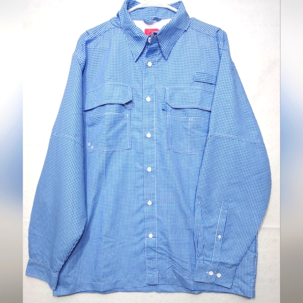 Red Hook Men's Size L Blue LS Vented Fishing Shirt‎ W Extra Neck Protection